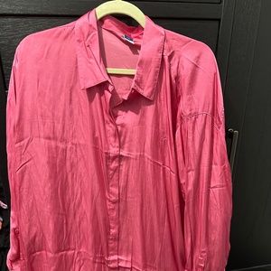 Pink silk button down